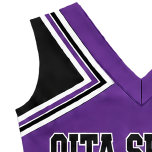 Haut d'uniforme de cheerleading violet sans manches à col en V pour femmes et filles, idéal pour la performance, la danse athlétique et les compétitions sportives - Product Image 4