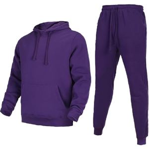 Ensemble de survêtement unisexe violet à capuche 100 % coton 2-en-1 coupe-vent léger décontracté à manches longues avec pantalon à cordon et sweat-shirt - Product Image 1