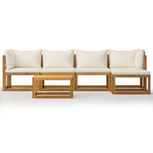 Set Lounge da Giardino in Crema con Legno Naturale per Intrattenimento all'Aperto - Product Image 3