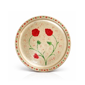 Decorative Floral Brass Thali with Handcrafted Meenakari Design Traditional Puja Plate for Home <b>Mandir</b> Aarti Bhog Festive - Product Image 1
