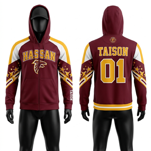 Sudadera de entrenamiento de poliéster premium para animadoras, diseño con paneles en color granate, dorado y blanco, sudaderas de entrenamiento personalizadas por sublimación para hombre - Product Image 1