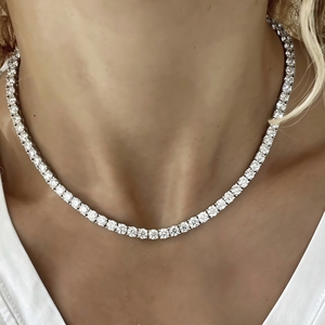 Cadena de tenis redonda de plata de ley 925 con diamantes de moissanita VVS, estilo hip hop, para hombre y mujer, joyería fina - Product Image 1