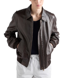 Chaqueta bomber de cuero napa para hombre de alta demanda, chaqueta bomber de piel de cordero de lujo con cremallera, fabricante de artículos de cuero personalizados OEM ODM - Product Image 4