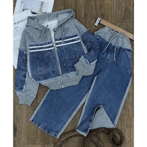 ชุดเซ็ตฮู้ดดี้ผ้าเดนิมขอบดิบแบบผสมผสานและกางเกงจ็อกเกอร์ขากว้าง - Product Image 2