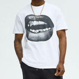 Camiseta de Algodón Grueso de 250 g/m² para Hombre, Estampado Gráfico de Labios, Talla Grande, Unisex, Estilo Casual Urbano, Fabricante, Marca Privada, OEM - Product Image 3