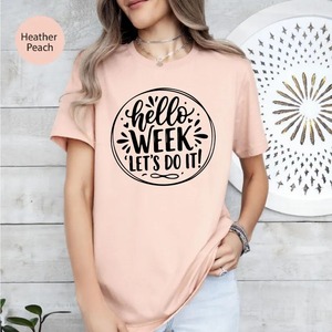 เสื้อยืดลำลองผู้หญิง คอตตอน/โพลีเอสเตอร์ คอกลม แขนสั้น ทรงปกติ พิมพ์ลายกราฟิกแฟชั่น Hello Week Let's Do It - Product Image 5