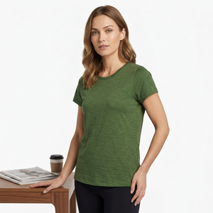 Women's Green Crew Neck Short Sleeve T-Shirt Solid Color Casual Regular Fit 100% Cotton Jersey Breathable Style made Bangladesh - Product Image 6