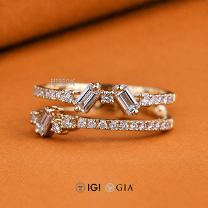 Baguette Cut Diamond Band with Two Layer Pave Diamonds, Handmade Ring, <b>Unique</b> Wedding Band <b>for</b> Engagement Ring, <b>Gift</b> <b>for</b> <b>Her</b> - Product Image 1