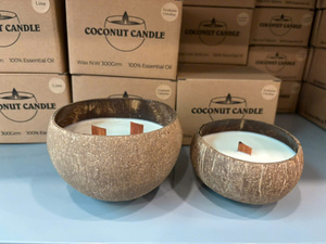 Velas de cáscara de coco de alta calidad, velas perfumadas de cera de soja natural con mecha de madera para decoración del hogar, venta al por mayor a precio de Vietnam. - Product Image 4