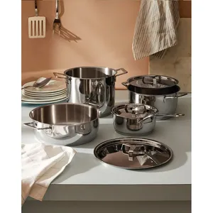 Ensemble de casseroles en acier inoxydable avec couvercles, rondes, à double poignée, compatibles lave-vaisselle, pour cuisinières à gaz et à induction - Product Image 3