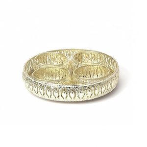 Beautiful Golden Metal <b>Serving</b> <b>Tray</b> Rounded Laser Cutting <b>Large</b> Fruits Platter With Matching Handles - Product Image 5