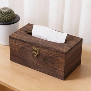 Boîte à mouchoirs carrée en bois, support de mouchoirs en bois minimaliste marron foncé noir style ferme - Product Image 3