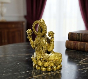 Idole de la déesse Lakshmi en laiton faite à la main, Murti Puja Mandir moderne 6,5x5,5x10cm 196g pour la maison, le bureau, la table, ou comme cadeau de pendaison de crémaillère - Product Image 4