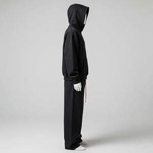 ชุดเซ็ตเสื้อผ้าผู้ชายสำหรับฤดูหนาว ผ้าฟลีซบุขนด้านใน สีพื้น ผ้าฝ้าย 100% ระบายอากาศได้ดี ชุดสองชิ้น ประกอบด้วยเสื้อฮู้ดแบบสวมหัวและกางเกงขายาว - Product Image 3