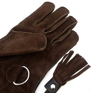 Gant de fauconnerie en daim marron avec pompon, 33 cm de long, durable, protection pour la chasse, couleur unie, taille unique, toutes saisons - Product Image 4