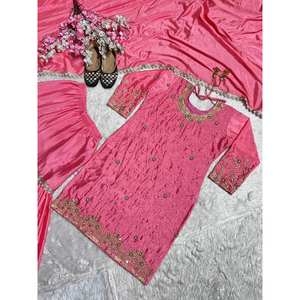 Belle fête pour femmes haut bas et Dupatta avec élégant travail manuel Moti - Product Image 3