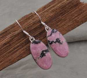 Handmade Rhodonite Dangle Earrings 925 Sterling Silver Gold Plated Natural Pink Gemstone Boho Jewelry Women Gift for Party - Product Image 1