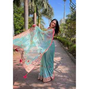 Thread & Zari Dori Broderie Travail Soirée Tenue Saree - Product Image 6