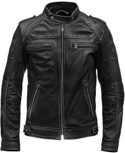 Veste en cuir d'agneau de qualité supérieure pour hommes, hiver, col montant, logo sur le devant, coupe-vent, respirante, à capuche, décontractée - Product Image 4