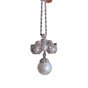 Collar con Colgante de Perla Edison Redonda de Agua Dulce de Plata de Ley S925 de Alta Calidad, Perla Blanca Grande con Cadena para Clavícula - Product Image 5