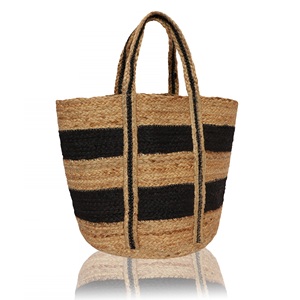 Sac à bandoulière élégant en jute rayé bohème avec deux poignées, écologique, pour femme, idéal pour les voyages, le shopping et la mode décontractée - Product Image 5