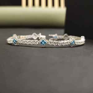 Women's 18K Solid Gold Diamond <b>Bracelet</b> Round Brilliant Cut Flower Pattern Prong Setting Classic Chain Link Jewelry for Wedding - Product Image 3