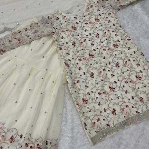 Elegant Georgette Sequins, Thread and Zari Embroidered <b>Top</b> with Flairy Sharara Set for Women Wear by Royal Export - Product Image 4
