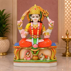 Statue de Santoshi Maa en marbre |   Santoshi Mata Murti & Idole en marbre fait main avec couronne, trident et épée |   MALIYAS Jaipur - Product Image 1