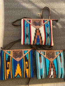 Bolso de Mano con Flecos para Mujer, Bolsa Elegante de Tela Azteca Bohemia, Jacquard, Color Azul, Novedad - Product Image 2