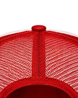 Gorra trucker roja y blanca personalizada con malla trasera, cierre ajustable, transpirable, frente de espuma de poliéster, logotipo personalizado, gorra de béisbol.