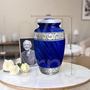 Juego de 2 urnas de cremación de aluminio Americurn, grandes para adultos, color azul eterno, 1 urna con collar, decorativa, hecha a mano, OEM, ODM, de fábrica. - Product Image 4