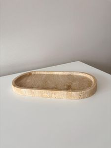 Plateau organisateur en pierre de travertin beige de luxe pour salle de bain, comptoir de cuisine, bureau et décoration intérieure - Product Image 6