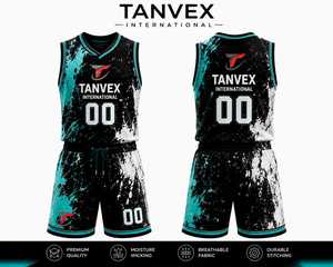 Ensemble d'uniformes de basketball pour hommes, respirant, confortable, 100% polyester, respectueux de l'environnement, sans manches, col en V, taille personnalisée, professionnel - Product Image 1