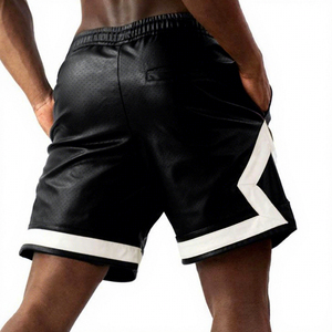 Men's Black Polyester Bermuda Shorts Mid Rise Drawstring Waist Quick Dry Sporty Style With Side Stripe Woven Fabric - Product Image 2