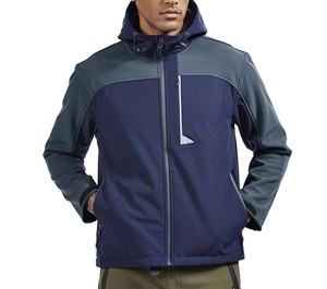 Sleek Lightweight Knitted Eco-Friendly Navy Gray Windbreaker Hoodie <b>Jacket</b> for Men Waterproof Breathable Zipper Closure Active - Product Image 1