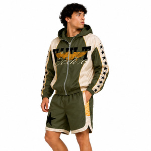 เสื้อผ้าสตรีทแวร์สไตล์วินเทจ Y2K สำหรับผู้ชาย ชุด 2 ชิ้น โพลีเอสเตอร์ ระบายอากาศได้ดี เสื้อแจ็คเก็ตกันลมแบบสะท้อนแสง กางเกงขาสั้น เสื้อฮู้ดสำหรับเล่นกีฬาฤดูร้อน - Product Image 3