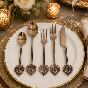 Ensemble de couverts de luxe en acier inoxydable avec manche Fleur-de-Lis, compatible lave-vaisselle et léger, pour 7 à 9 personnes - Product Image 1