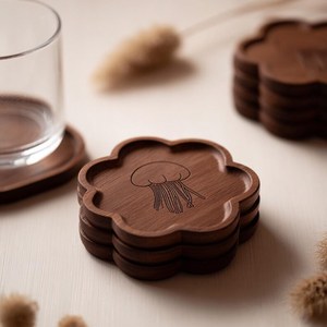 Posavasos de madera con forma de flor y diseño de medusa, estilo Wabi Sabi, posavasos ecológicos cuadrados de madera para té de UO - Product Image 2