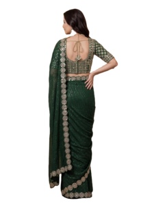 Sari de Fiesta en Faux Georgette con Lentejuelas y Bordado Codding, con Espejos Reales, Sari de Boda, Ropa Étnica Tradicional - Product Image 3