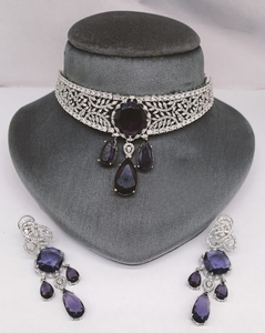 Premium Quality <b>Silver</b> Finish <b>Choker</b> Necklace With Beautiful Earrings Luxury Necklace Set Perfect For Party Wear, Weddings - Product Image 1