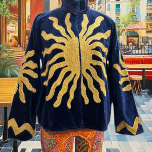 Veste en coton biologique matelassée brodée de fleurs bohèmes Suzani pour femmes, durable, respirante, pliable, écologique, pour toutes les saisons, idéale pour les voyages - Product Image 5