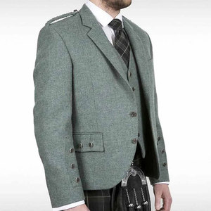 Veste en laine matelassée à col montant vert argyle avec logo personnalisé pour homme, idéale pour les occasions formelles et les mariages en hiver - Product Image 4