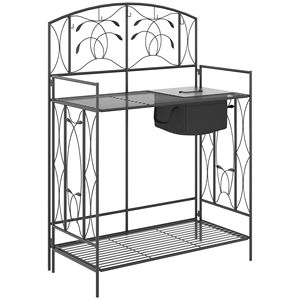 Banco da Lavoro Pieghevole in Metallo per Giardino con Ampia Copertura Integrata, 5 Ganci Appendibili, Tavolo Portatile per Giardinaggio con Funzioni di Stoccaggio - Product Image 1