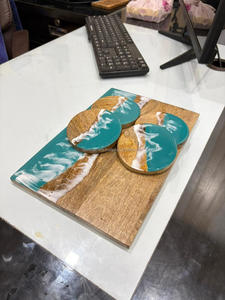 Ensemble de planches à découper carrées en bois et résine écologiques modernes, sous-verres, taille personnalisée, design minimaliste élégant, décoration de table - Product Image 6