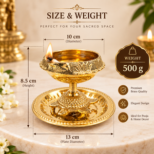 Handcrafted Brass Tortoise Diya <b>Oil</b> <b>Lamp</b> with Decorative Plate Traditional Puja Deepak for Home Temple Diwali Decor - Product Image 5