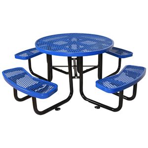 Tavolo da Picnic Rotondo in Acciaio da 46 Pollici con Palo per Ombrellone Blu, Attraenti Tavoli da Esterno per Picnic - Product Image 1