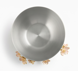 Premium Oriental Style Gold <b>Metal</b> <b>Bowl</b> With Cherry Blossom Design Handmade For Serving Dining Living Room Display - Product Image 2