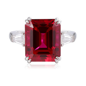 Ruby <b>Emerald</b> Cut Prong Setting Women's Engagement <b>Ring</b> 925 <b>silver</b> Classic Gemstone <b>Ring</b> - Product Image 1