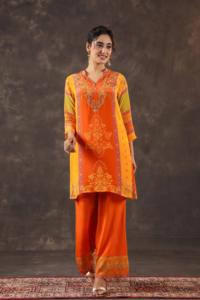Kurti Tradicional Estampado para Mujer, Formal, Primavera-Verano, 100% Algodón, Largo hasta la Rodilla, Manga Larga, Corte en A - Product Image 1