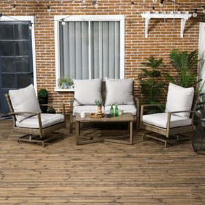 Set da Giardino 4 Pezzi con Cuscini, Sedia a Dondolo in Rattan, Divanetto e Tavolo in Alluminio per Terrazze e Parchi - Product Image 2